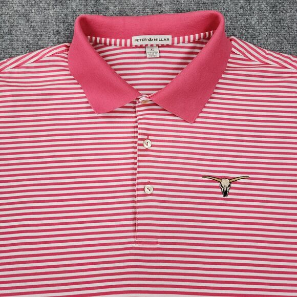 Peter Millar Shirt Mens XL Pink White Striped Polo Short Sleeve Performance Bull - Picture 1 of 15